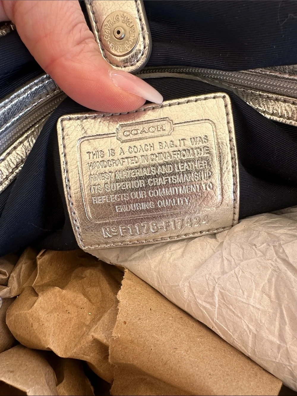 Coach Navy and Metallic Gold Signature Tote